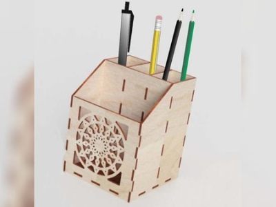 Wooden Pencil Holder Office Desk Organizer CDR and DXF File