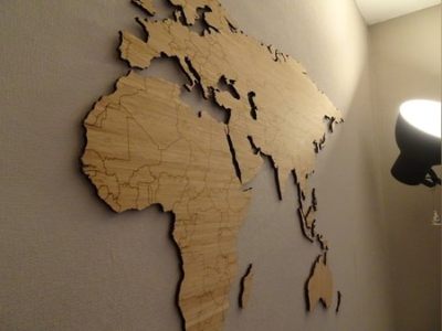 Wooden Wall Decoration World Map Bamboo Engraving Design CDR