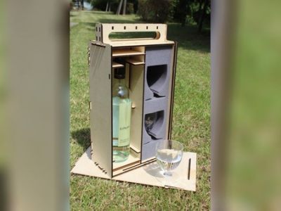 Bottle Organizer Wooden Box with Glass Rack DXF File
