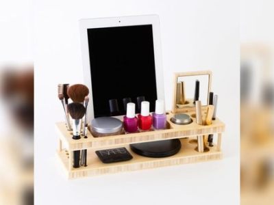 Wood Makeup Stand Organizer with Mobile Stand DXF File