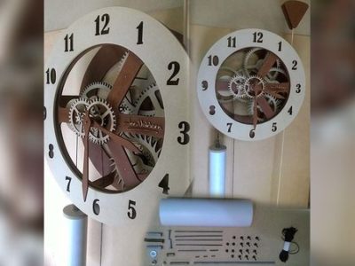 Wooden Mechanical Wall Clock 3D Puzzle Model Template Vector File
