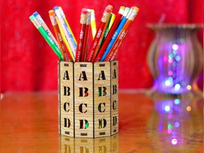 Alphabet Letters Design Pen Holder Pencil Box Desk Organizer