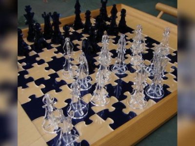 Acrylic Chess Jigsaw Puzzle Chess Board and Pieces 3mm DXF File