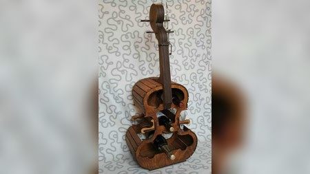 Wooden Minibar in Guitar shape Wall Mounted Bottle Rack Laser Cut Vector