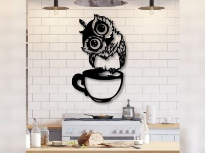 Kitchen Wall Art Owl Sitting on Cup Laser Cut