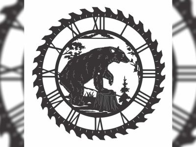 Laser Engraving Bear Wall Clock Animal Wall Clock Design Vector File