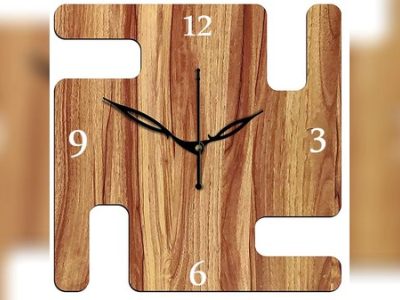 Wooden Square Modern Wall Clock Vector File