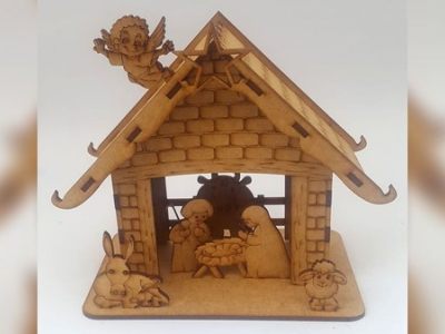 Plywood Christmas Nativity with Angel Decorative Element DXF File