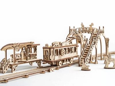 3D Wooden Puzzle Train Model with Train Stations Model CDR File