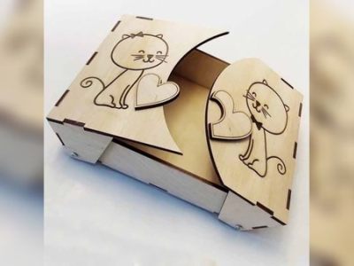 Wooden Jewelry Box with Heart Wedding Gift Box Vector File for Laser Cutting