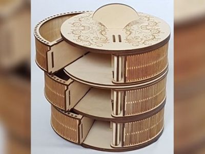 Wood 3 Tier Storage Box, Jewelry Box, Organizer Box Vector File