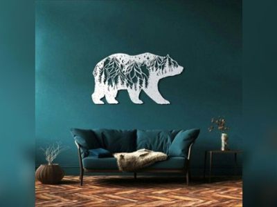 Beautiful Bear Wall Panel Room Decorative Design DXF File