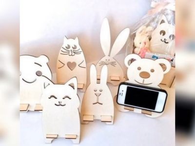Wooden Teddy Bear Mobile Phone Stand Animal Cell Phone Holder File for Laser Cutting