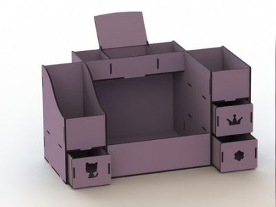 Plywood Makeup Organizer Box with Drawer for Women DXF File
