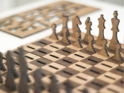 Wooden Chess Board with Chess Pieces DXF File