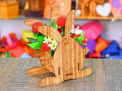 Wooden Flower Basket Bunny Flower Pot Stand Desk Flower Holder 3mm Vector File