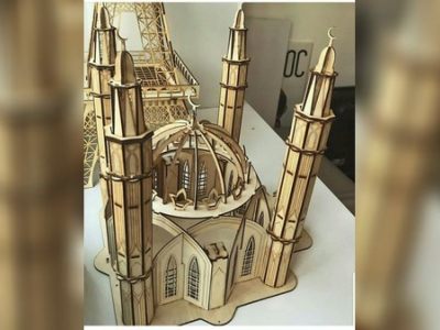 Wooden Puzzle Mosque Design 3D Model CDR and DXF File