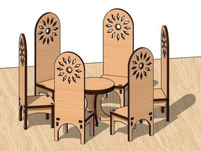 Dining Miniature Table Chairs Toy Dollhouse