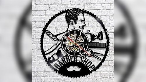 Barber Logo Wall Art Vinyl Record Clock Laser Cut
