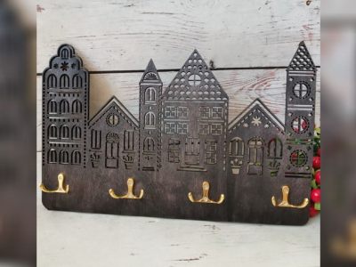 Wooden House Shaped Key Holder