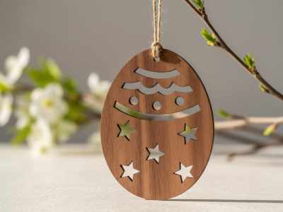 Wooden Easter Egg Ornament for Festive Laser Cutting