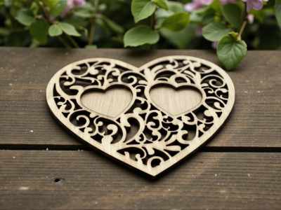 Two Hearts Wooden Ring Holder