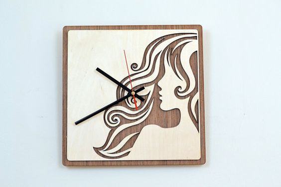 Modern Girl Wooden Wall Clock Design CDR Laser Cut & Engraving File ...