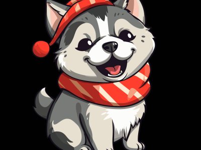 Christmas Puppy Cartoon Vector for Laser Engraving
