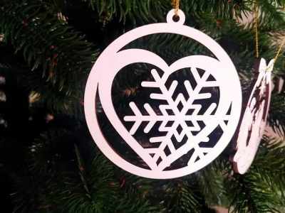 Snowflake in Heart Christmas Bauble