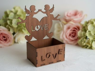 Heart with Angels Romantic Flower Basket Box
