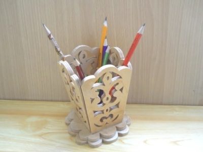 Decorative Wooden Pencil and Brush Holder