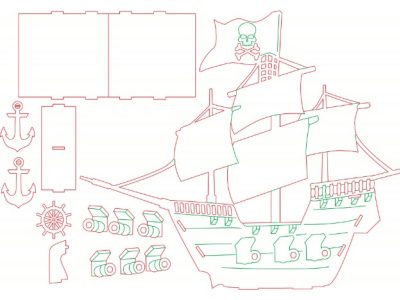Pirate Ship with Cannons and Anchor