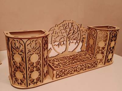 Floral Wood Cutout Pen Holder Desk Organizer