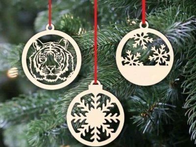 Snowflake and Tiger Christmas Ball Ornament