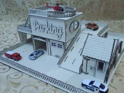 Wooden Toy Car Parking Garage with Helicopter Deck