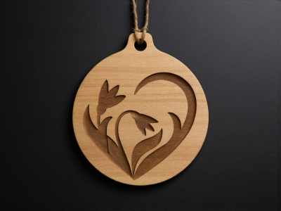 Wood Engraved Floral Ornament for Necklace Pendants