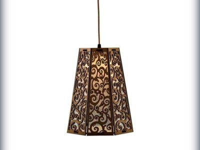 Wooden Pendant Lampshade with Swirl Pattern