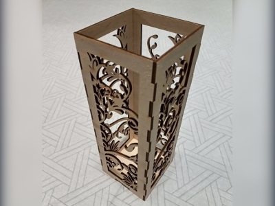 Wooden LED Candle Lantern with Floral Cutout Design